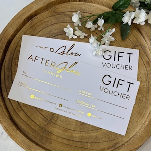 Luxury gift vouchers, business gift vouchers, custom design, gold foil luxury gift voucher for aesthetics, beauticians and salons.