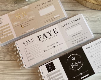 Gift vouchers for beauty businesses, aesthetics voucher, custom logo, beautician vouchers, nail technician vouchers, custom gift vouchers