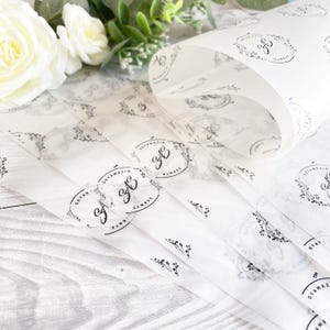 Custom logo packaging paper, vellum, greaseproof paper, wrapping, personalised, business wrapping paper. 8x6" inches A5.