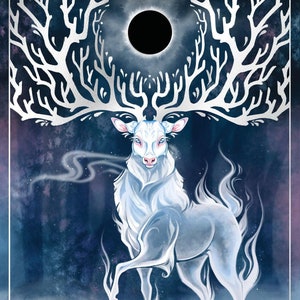 New Moon Stag Raised Silver Foil Print