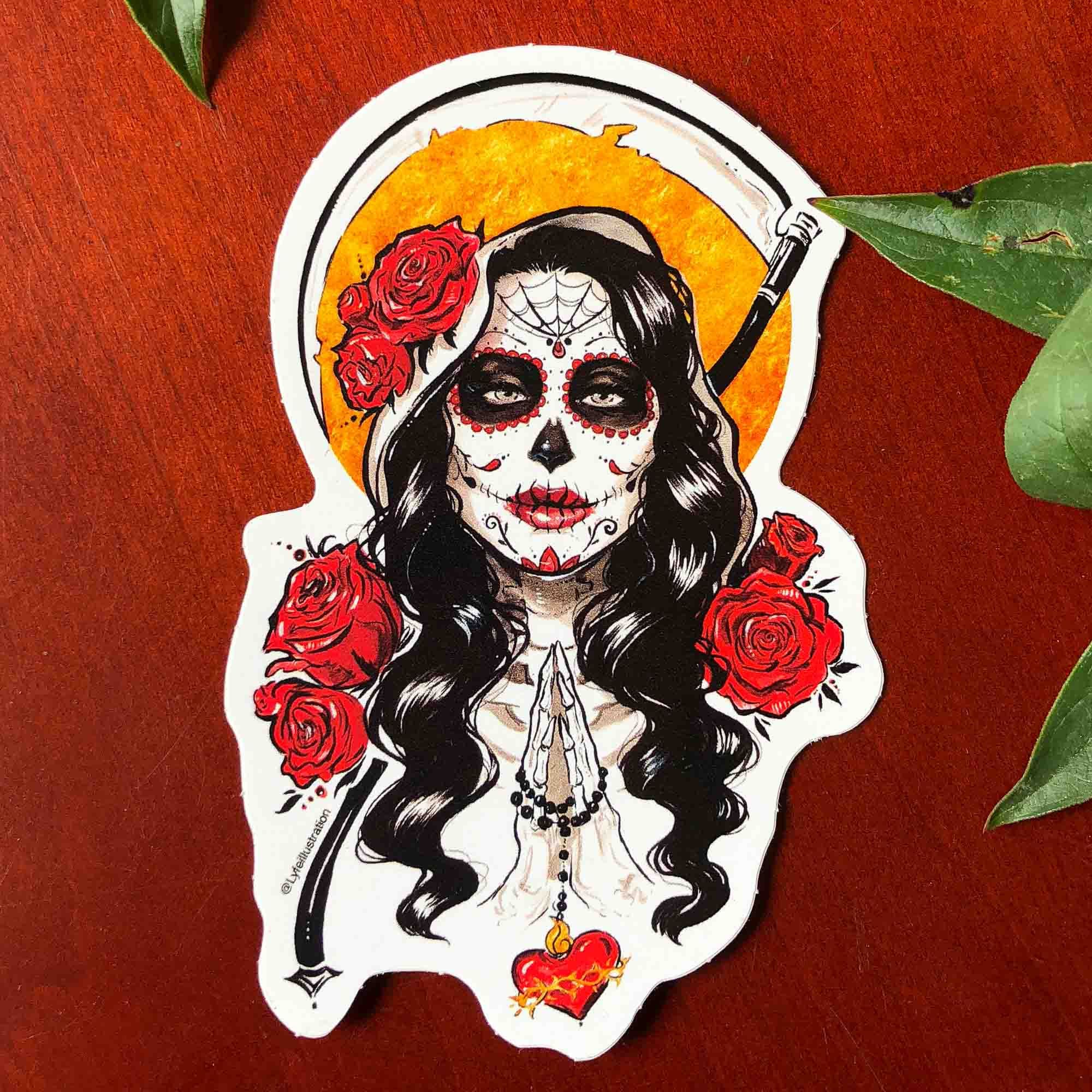 Pegatina de Santa Muerte - Mujer calavera de azúcar Día de los muertos Niña  Día de los Muertos - Calcomanías de vinilo impermeables para botellas de, image size:2000x2000