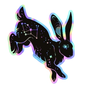 Holografische konijnsticker | Konijn sterrenbeeld Lepus | Lyfe-illustratiestickers