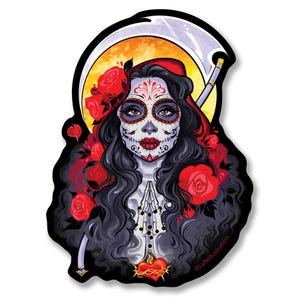 Sticker Père Noël - Sugar Skull Woman Day of the Dead Girl Dia De Los Muertos - Stickers vinyle étanche bouteille d'eau ordinateur portable téléphone voiture