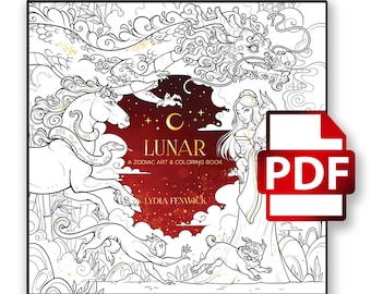 Lunar Zodiac Art & Coloring Book Digital Download - DELUXE Version of Dover Published "Lunar"