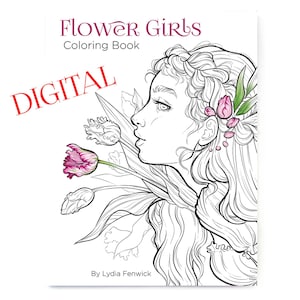 Flower Girls Digital Coloring Book Download - 16 Floral Female Portraits image 1