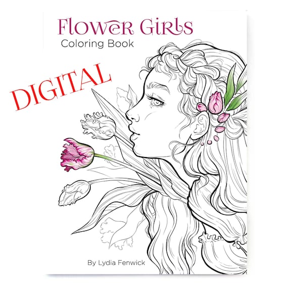 Flower Girls Digital Coloring Book Download - 16 Floral Female Portraits