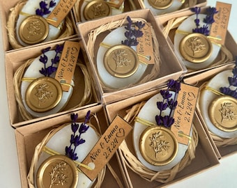 Jabones de lavanda para bodas: Sello personalizado, regalos para despedidas de soltera