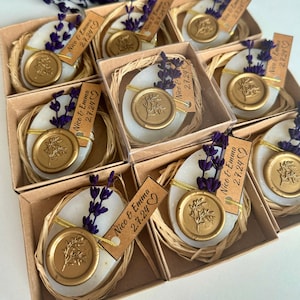 Regalo di sapone nuziale alla lavanda / Bomboniera con sigillo personalizzato / Mini regali di nozze con sapone / Bomboniere nuziali personalizzate / Bomboniere nuziali con sigillo personalizzato