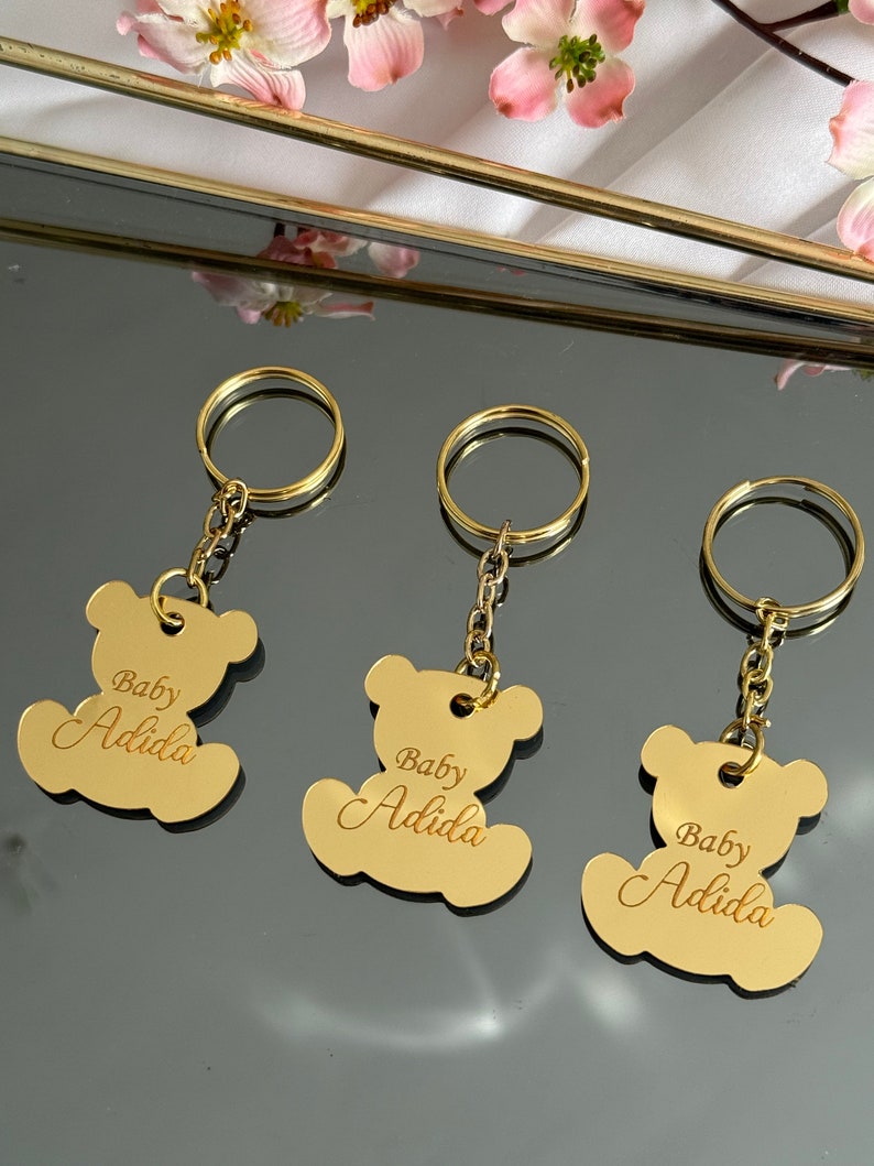 Teddy Bear Acrylic Keychain: Personalized Baby Shower Favors - Etsy