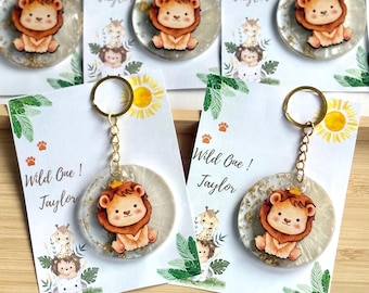 Personalized Lion Keychain Favors – Jungle Theme Party Gifts – Baby Shower & Birthday