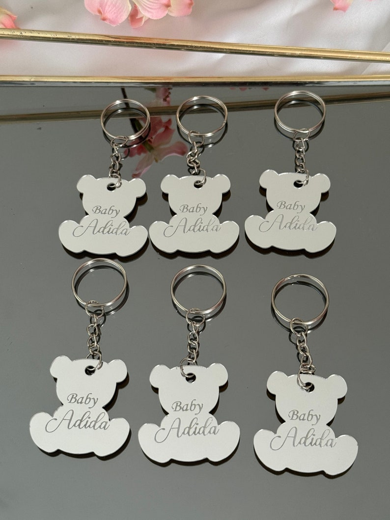 Teddy Bear Acrylic Keychain: Personalized Baby Shower Favors - Etsy