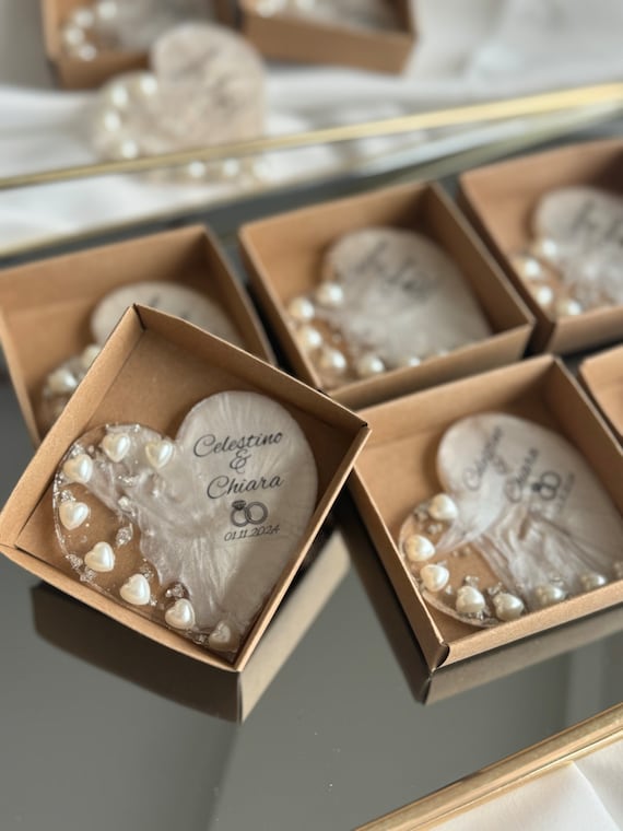 Personalized Pearl Heart Magnet Favors, Bulk Wedding Favors for Guests