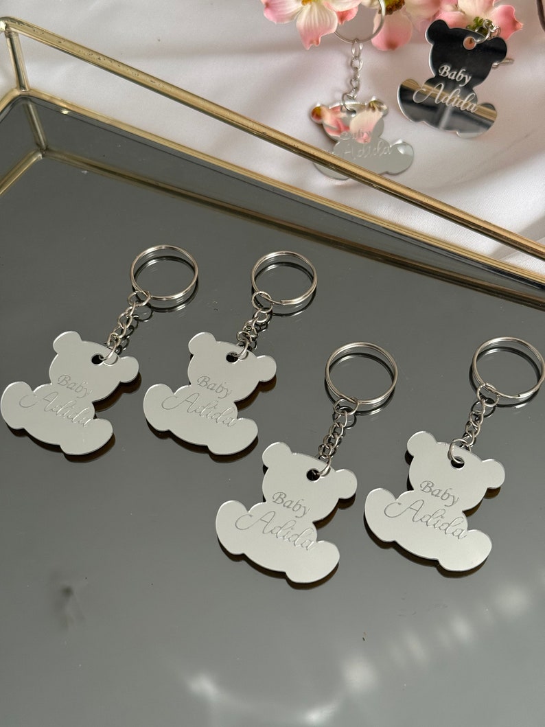 Teddy Bear Acrylic Keychain: Personalized Baby Shower Favors - Etsy