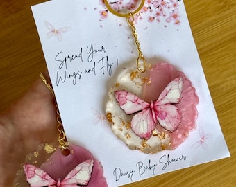Handmade Butterfly Resin Keychain – Baptism, Birthday & Baby Shower Party Favor