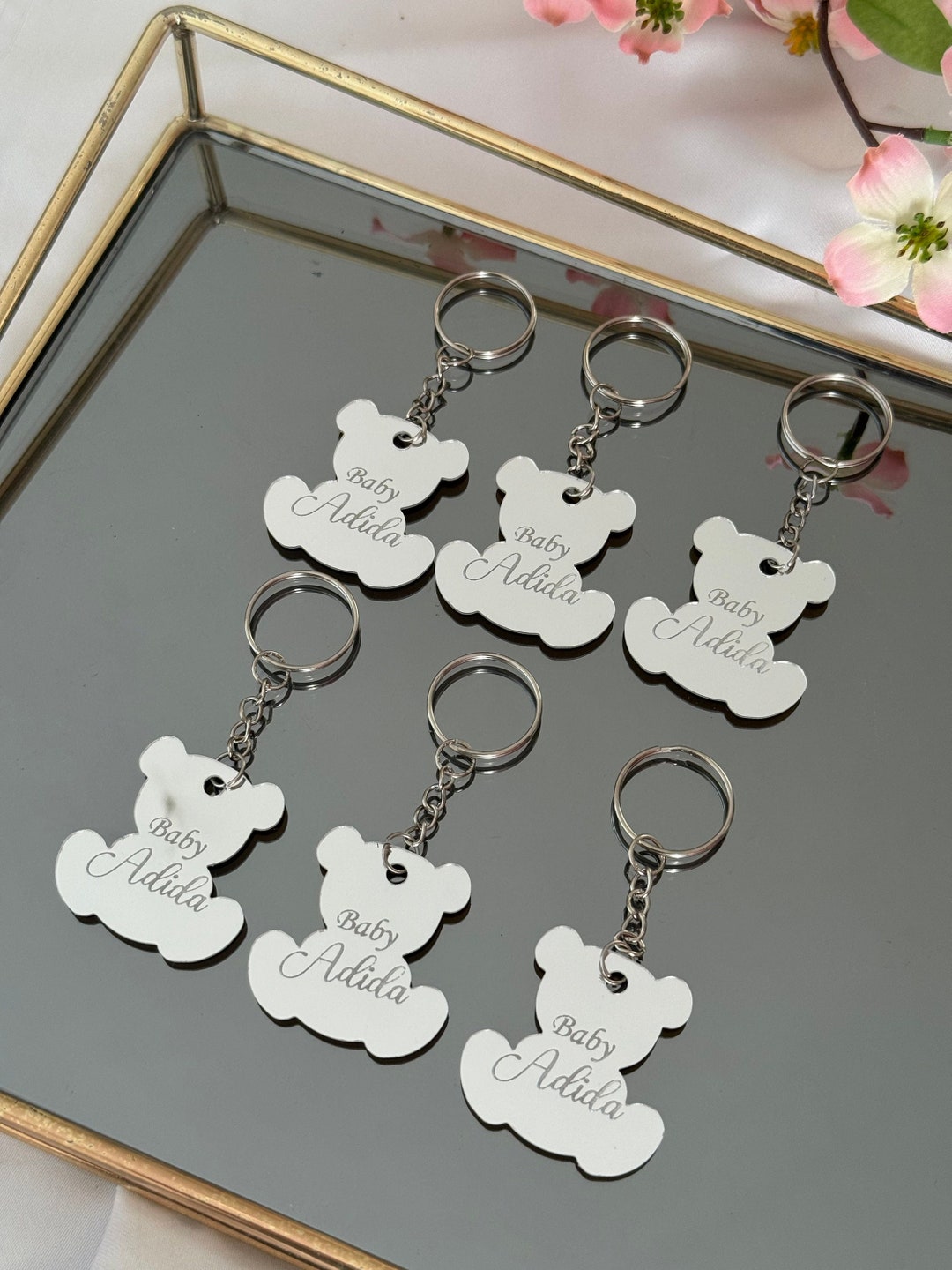 Teddy Bear Acrylic Keychain: Personalized Baby Shower Favors - Etsy
