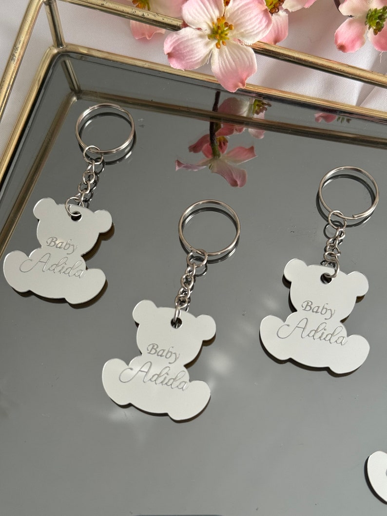 Teddy Bear Acrylic Keychain: Personalized Baby Shower Favors - Etsy