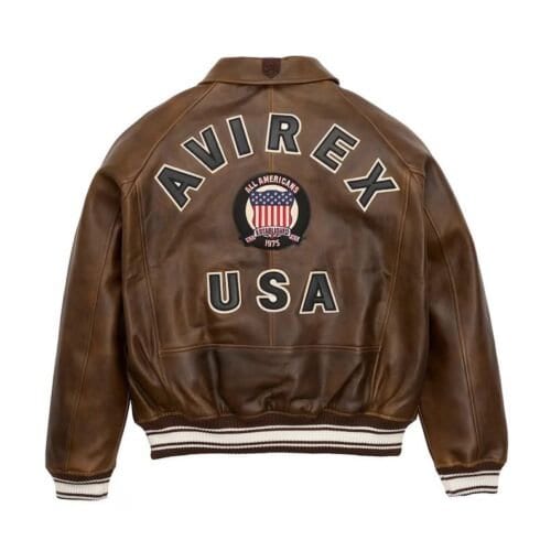 Men's Avirex Brown Real Bomber American Flight Jacket 