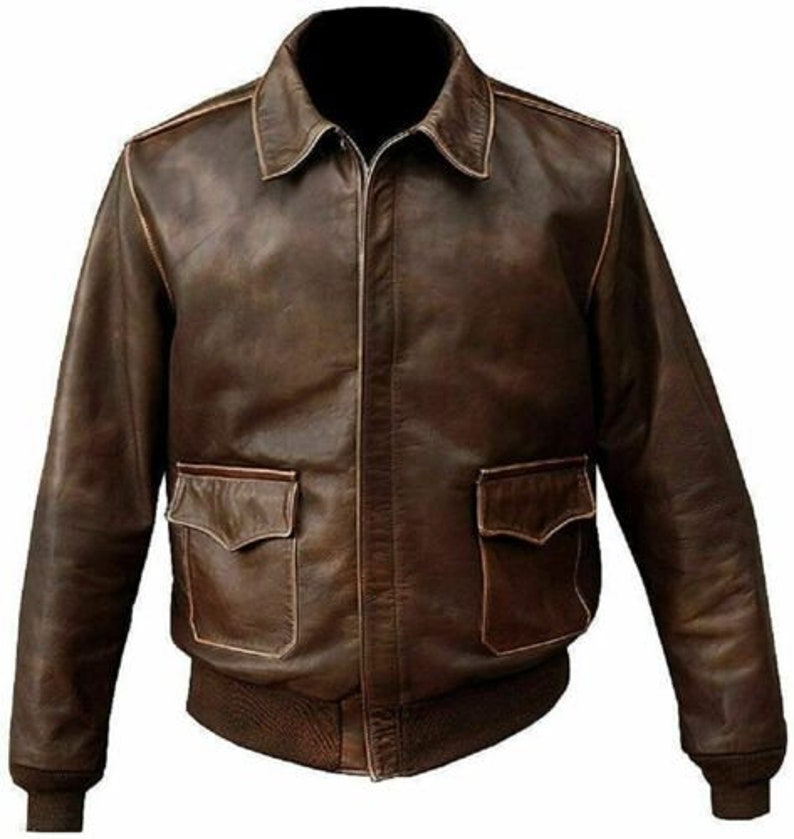 Men's Aviator A-2 Real Cowhide Distressed Leather Bomber Flight Jacket ...