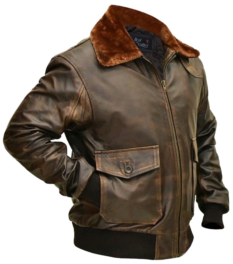 New Men's A-2 Flight Aviator G-1 Brown Jacket Distressed Brown Real ...