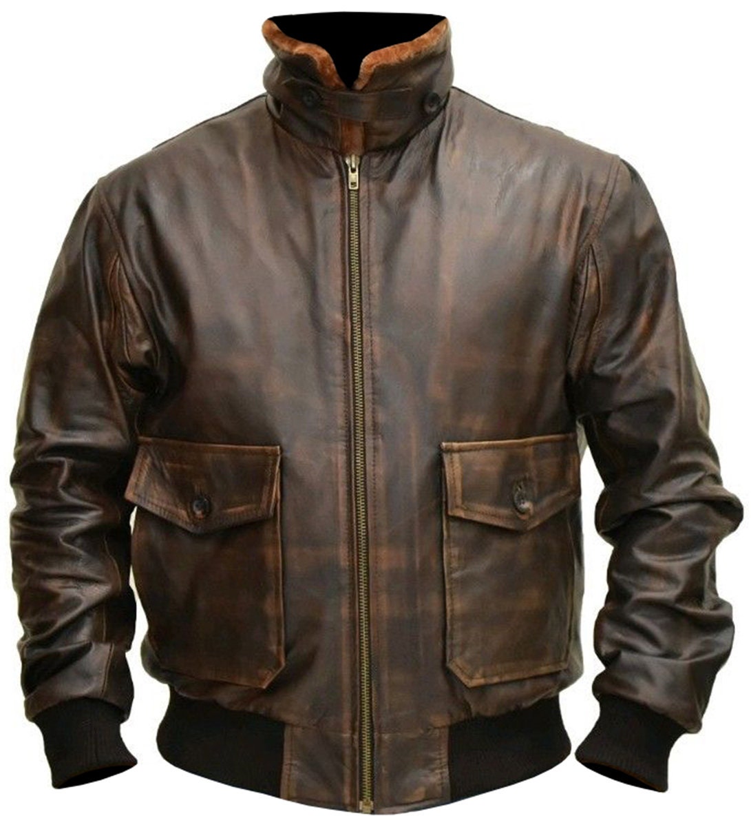 New Men's A-2 Flight Aviator G-1 Brown Jacket Distressed Brown Real ...