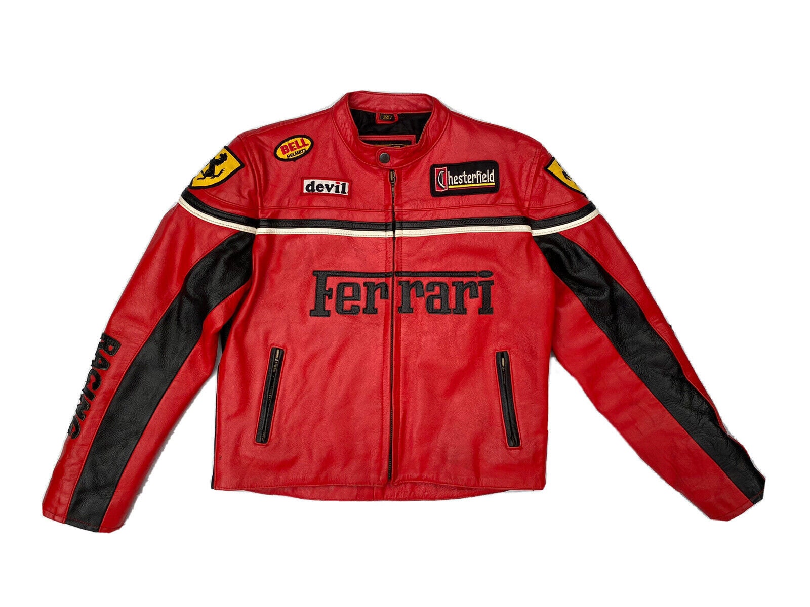 Vintage Ferrari F1 Racing Leather Jacket Riders Men Size S Black Red Logo  used