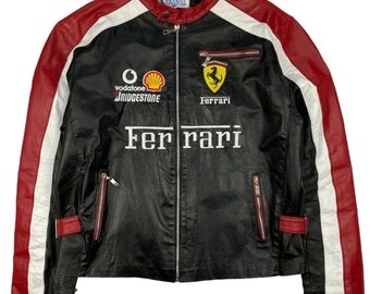 Men-Women Ferrari Black & Red F1 Racing Jacket Leather Jacket | Leather 90s Vintage Jacket