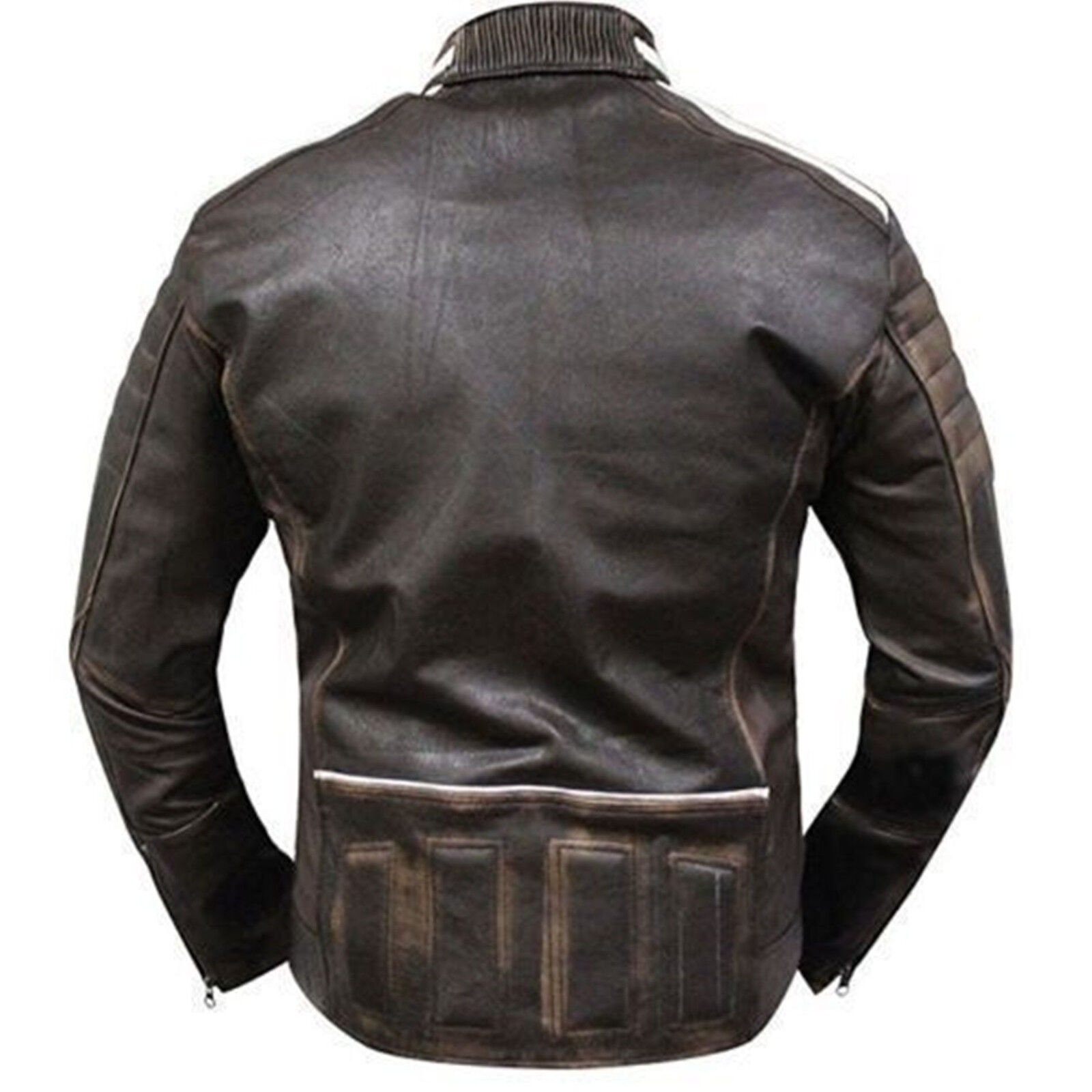 thumbnail image 2 of Superior Leather Men's Vintage Cafe Racer Motorcycle Jacket – Distressed Black Sheep Leather (Retro Biker Style) 2 of 4