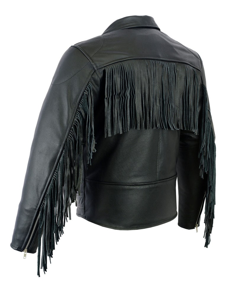 New Men's Leather Fringe Tassel Motorcycle Jacket Cruiser Perfect
