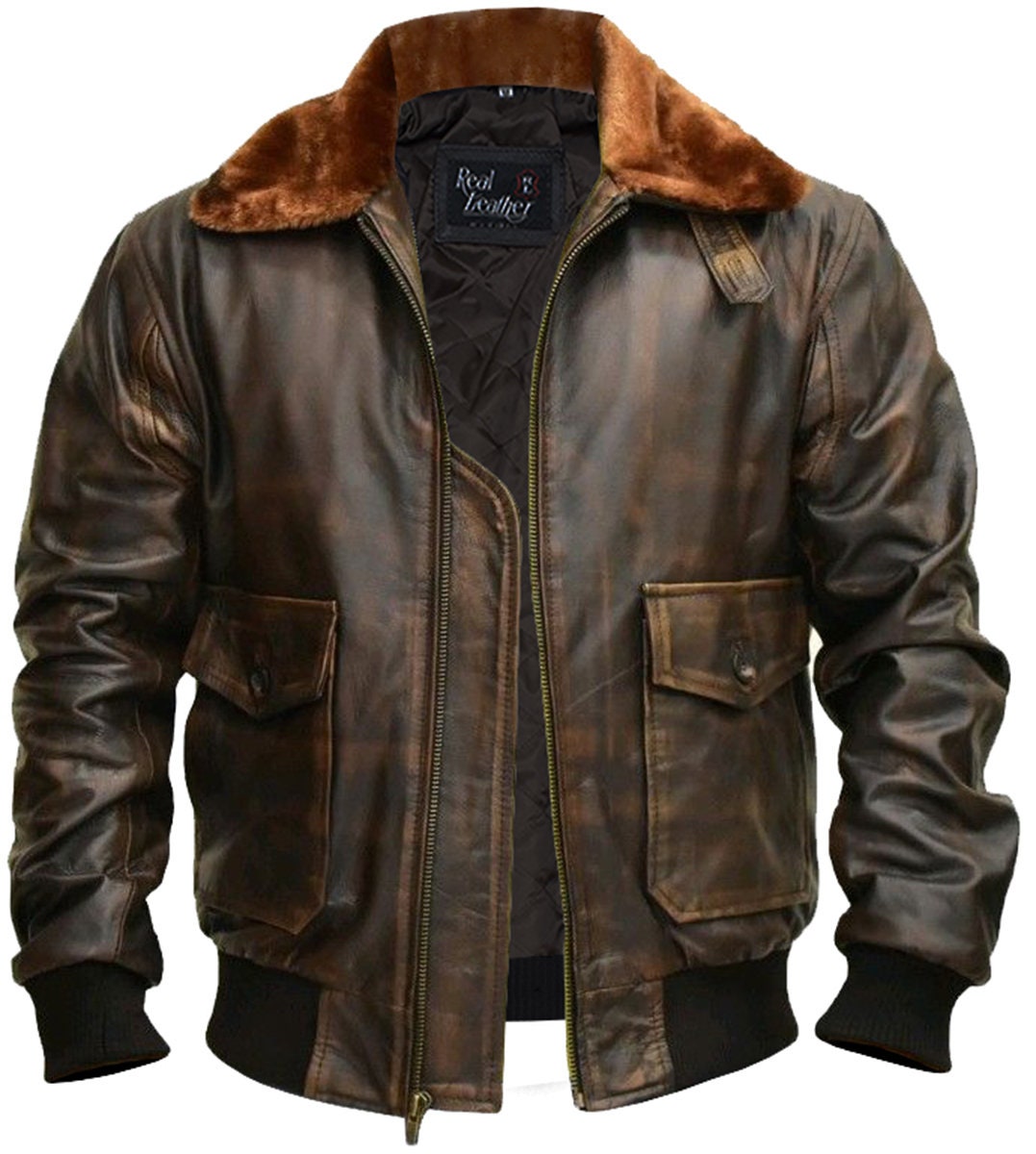 New Men's A-2 Flight Aviator G-1 Brown Jacket Distressed Brown Real ...