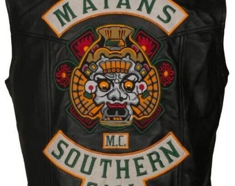 Men's Mayans  MC Michael Irby Mayans Biker Rider Black Real Leather Vest
