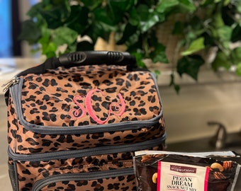 Monogrammed Leopard Print Lunch Bag | Personalize Lunch Box | All Ages Friendly | Monogrammed Lunchbox | Reusable Cooler Lunch Bag