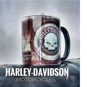 Harley Davidson Motorcycle Willie G Skull mug Retro Vintage Cup For Bikers Flaming Skull Ride or Die Gift
