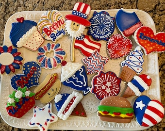 1 Doz. Butter Vanilla Sugar Cookies, Fourth of July, Memorial Day, Summer Party, Veteran's Day, Red, White, and Two Birthday Theme