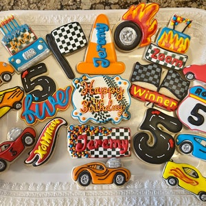 1 Doz. Race Car Birthday Cookies, Car Cookies, Hot Cars, Boy Birthday Themes, Girl Birthday Themes, Sports Cars, Racing Theme