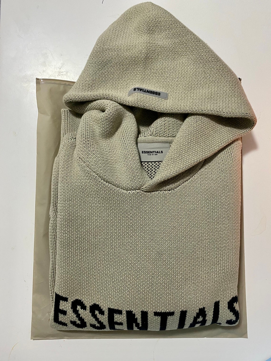 Essentials Olive/Khaki Knit Logo Hoodie Etsy