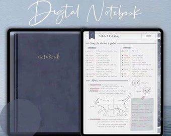 Cuaderno digital azul marino para GoodNotes: Diario PDF con hipervínculos (cuadrícula de puntos, rayado, en blanco)