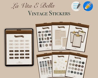 Paquete de pegatinas digitales: etiquetas y hojas de notas con estética neutra para Goodnotes