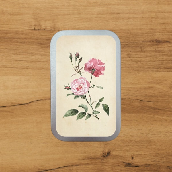 Aluminium Tin With Antique Botanical Print | Rose pink  | Storage | Packaging  by Bramblewoods