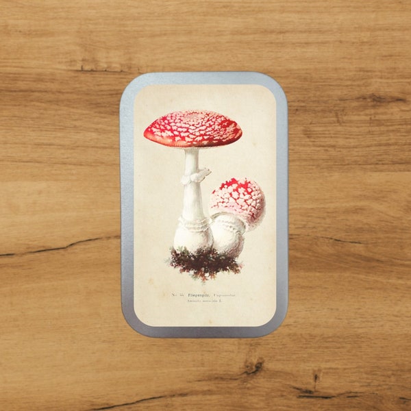 Aluminium Tin With Antique Botanical Print | Agaric Mushroom | Storage | Packaging  by Bramblewoods