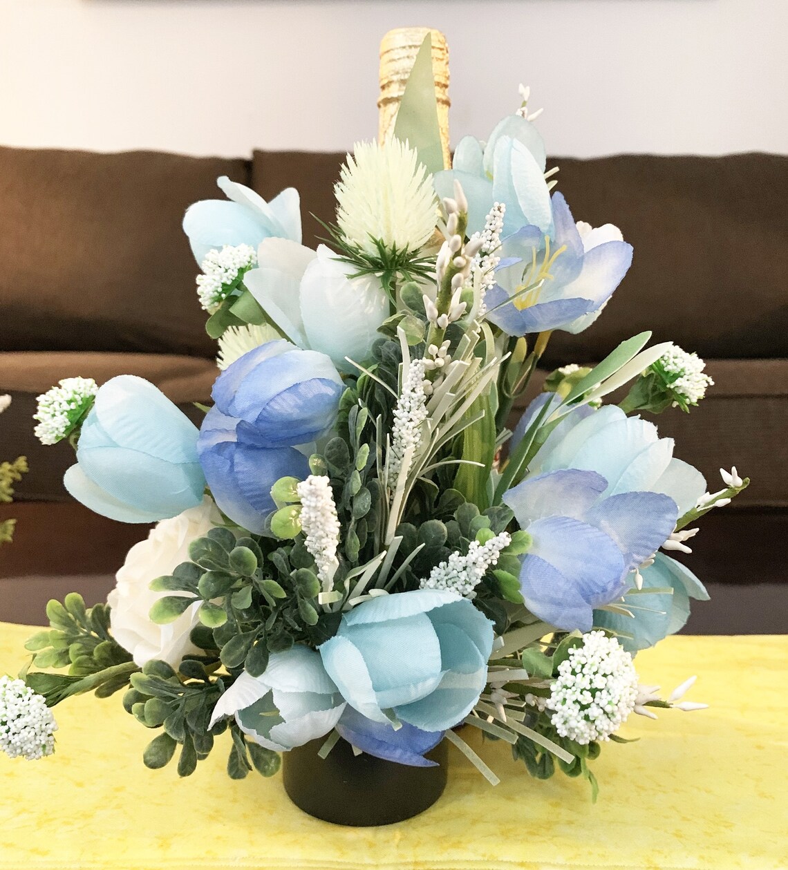 Wine Bottle Flower Holder Decorated Wine Bottle Wine Gifts Etsy