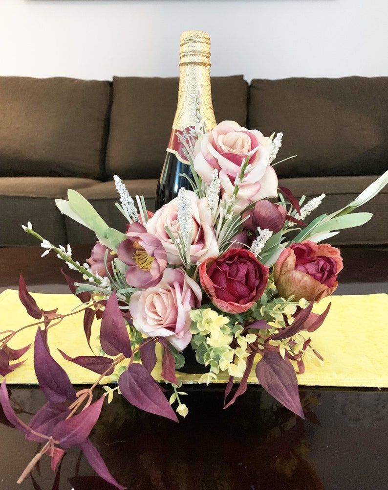 Wine Bottle Flower Holder Decorated Wine Bottle Wine Gifts Etsy