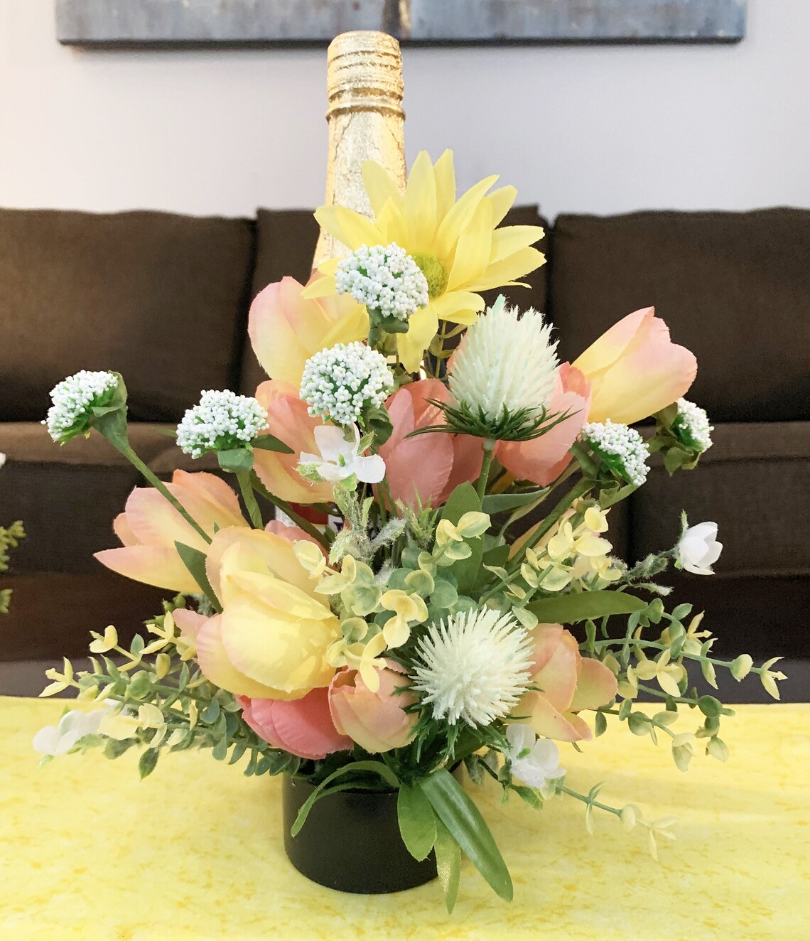 Wine Bottle Flower Holder Decorated Wine Bottle Wine Gifts Etsy