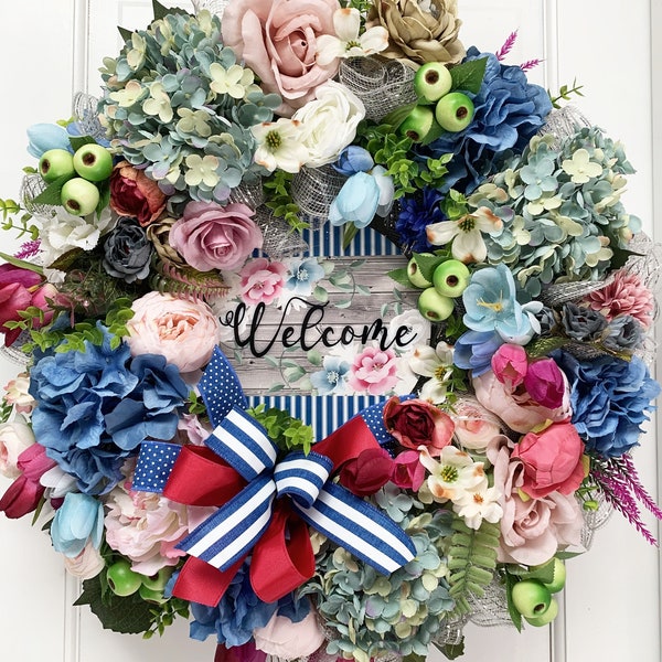 Spring Wreath, Summer Wreath, Mother's Day Gift, Housewarming Gift, Gift for Her