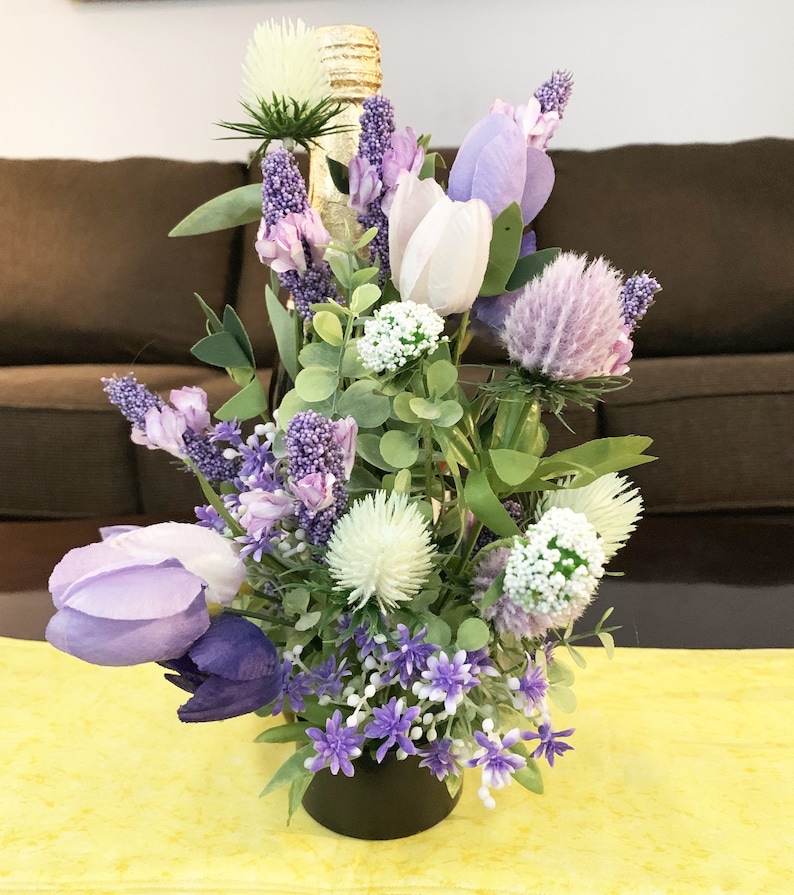 Wine Bottle Flower Holder Decorated Wine Bottle Wine Gifts Etsy