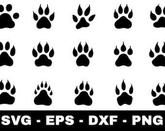 Paw Print svg Bundle | 15 Animal Paw Silhouette Cut Files for Cricut Silhouette | Dog Cat Paw Clipart svg png eps dxf Pet Lover