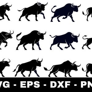 Bull svg Bundle | 12 Charging Bull Silhouette Cut Files for Cricut Silhouette Cameo | Western Farm Animal Clipart svg png eps dxf