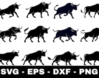 Bull svg Bundle | 12 Charging Bull Silhouette Cut Files for Cricut Silhouette Cameo | Western Farm Animal Clipart svg png eps dxf