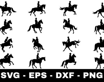 Equestrian svg Bundle | 16 Horse Rider Silhouette Cut Files for Cricut Silhouette | Horseback Riding Clipart svg png eps dxf