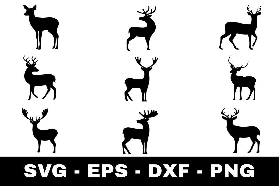 Deer Silhouette SVG Bundle, Buck Doe Antler Clipart (digital Download ...