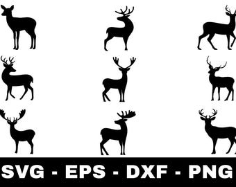 Deer Silhouette SVG Bundle, Buck Doe Antler Clipart (Digital Download)
